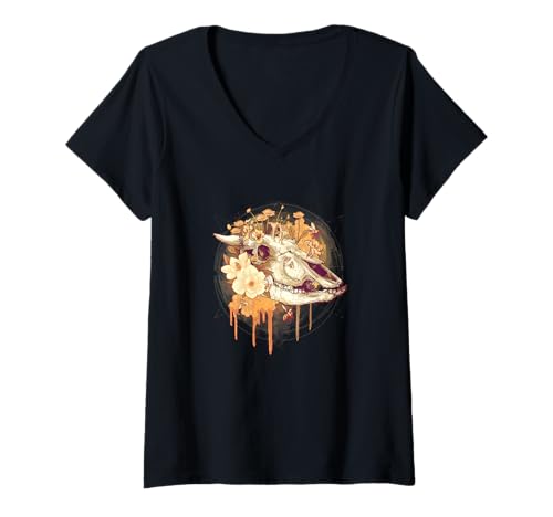 Damen Apiary Spring Skull Goth Pilz Honig T-Shirt mit V-Ausschnitt Damen Apiary Spring Skull Goth Pilz Honig T-Shirt mit V-Ausschnitt von LVB Art