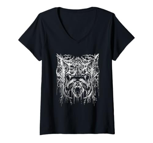 Damen Feral Waschbär Metall T-Shirt mit V-Ausschnitt Damen Feral Waschbär Metall T-Shirt mit V-Ausschnitt von LVB Art