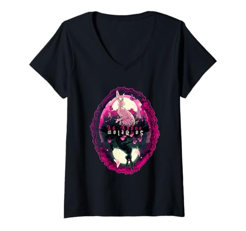 Damen Wie Oben, so unten, Gothic Bunny, Frühling T-Shirt mit V-Ausschnitt Damen Wie Oben, so unten, Gothic Bunny, Frühling T-Shirt mit V-Ausschnitt von LVB Art