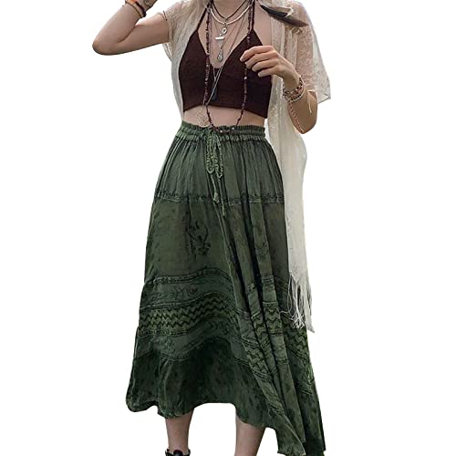 LVBJ Frauen Retro Fairy Grunge Midi Röcke Hohe Taille A Linie Ruffle Swing Langer Rock Y2k Ästhetische Streetwear (Grün, Mittel), M von LVBJ