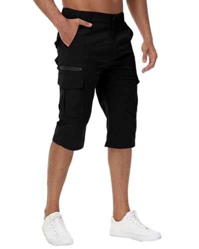 LVCBL 3/4 Herren Radhose Quick Dry Outdoor Hose Sommer Shorts mit Multi Taschen Schwarz 3XL von LVCBL