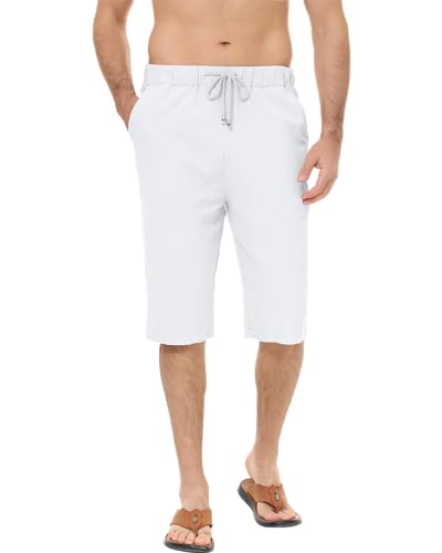 LVCBL 3/4 Hose Herren Leinen Shorts Männer Lässig Sommer Kurze Hose mit Tunnelzug Weiß XL von LVCBL