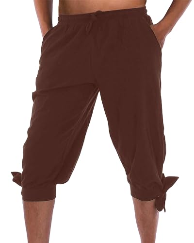 LVCBL Men's Cotton Linen Loose Shorts Summer Beach Shorts Braun L von LVCBL