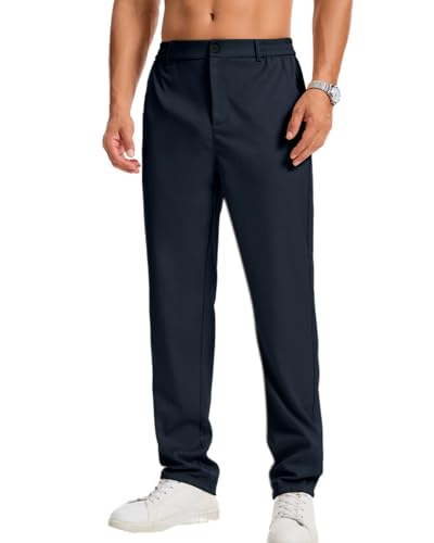 LVCBL Baumwolle Chino Hosen Herren Sommer Freizeithosen Elastische Taille mit Taschen Marineblau L von LVCBL