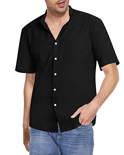 LVCBL Baumwolle Hemd Herren Regular Fit Shirt Kurzarm Button-down Freizeithemden Schwarz L von LVCBL