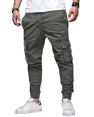 LVCBL Cargo Hosen Herren Baumwolle Freizeithose Loose Fit Sommer Outdoorhose mit 6 Taschen Dunkelgrau L von LVCBL