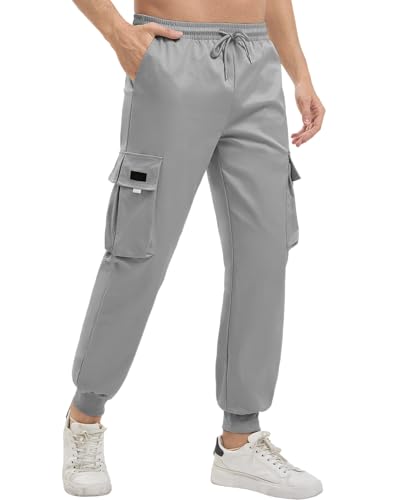 LVCBL Cargohose Herren Lang Herren Hose Fesseln Baggy Hose Regular Fit mit Taschen Elastischer Bund Hellgrau M LVCBL Cargohose Herren Lang Herren Hose Fesseln Baggy Hose Regular Fit mit Taschen Elastischer Bund Hellgrau M von LVCBL