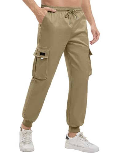 LVCBL Cargohose Herren Lang Jogger Sporthose Elastischer Taille Baggy Hose Jogginghose Herren Khaki L von LVCBL
