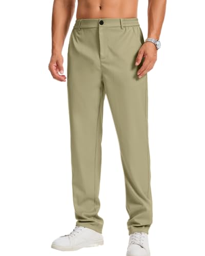 LVCBL Chinohose Herren Stretch Bequeme Hose für Sommer Casual Look mit Gürtelschlaufen und Gesäßtasche Helles Khaki 2XL von LVCBL