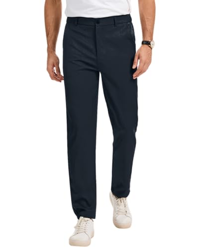 LVCBL Chinohose Herren Stretchhose Business Regular Fit Freizeithose mit Elastischem Bund Marineblau 2XL von LVCBL