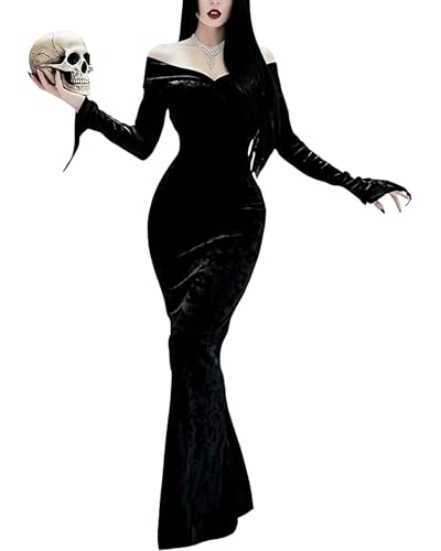 LVCBL Damen Halloween Wednesday Kleid KostümSchulterfrei Abendkleid Schwarz XS von LVCBL