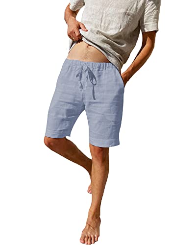 LVCBL Lässige Leinenshorts für Herren mit elastischer Taille Hellblau 2XL von LVCBL