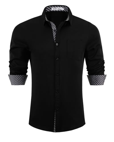 LVCBL Formelle Hemd Herren Langarm Freizeithemd Klassisch Stretch Businesshemd mit Tasche Schwarz L von LVCBL