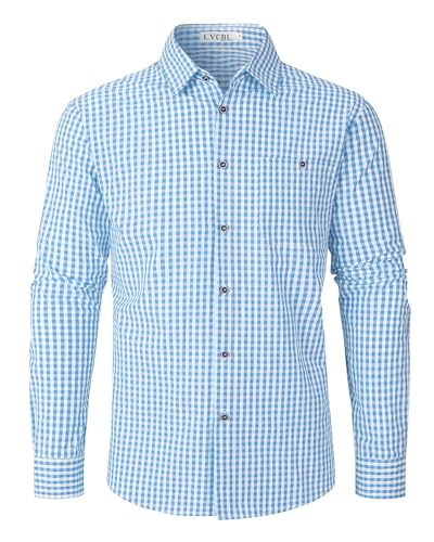 LVCBL Freizeithemden für Herren Kariert Oktoberfest Cargohemd mit Baumwolle Freizeit Hemden Hellblau 2XL von LVCBL