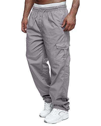 LVCBL Graue Cargo Arbeitshose Herrenhose mit Stilvollem Elastischem Bund mit Kordelzug Grau 3XL von LVCBL