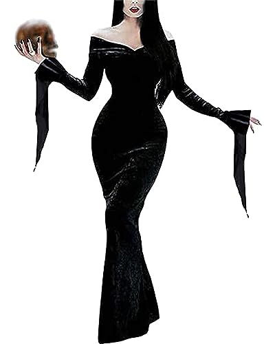 LVCBL Halloween Kostüm Damen Damen Festkleid Ballkleid Maxi Kleider Schulterfrei Halloween Gothic Kleid 2XL von LVCBL