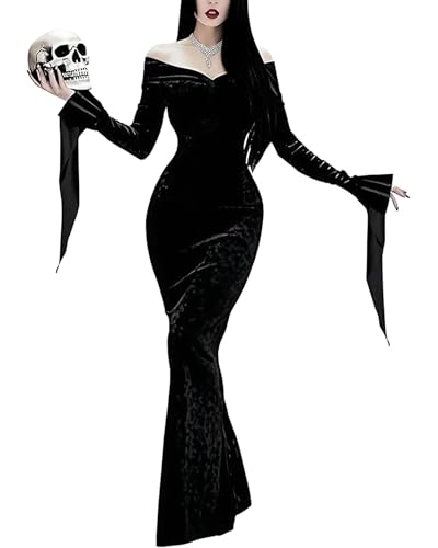 LVCBL Halloween Kostüm Damen Damen Festkleid Ballkleid Maxi Kleider Schulterfrei Halloween Gothic Kleid 2XL von LVCBL