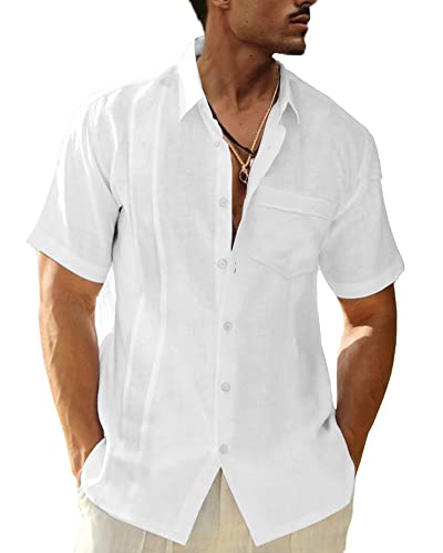 LVCBL Henley Shirt Herren Kurzarm Herren Leinenhemd Freizeithemd Weiß XL von LVCBL