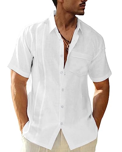 LVCBL Henley Shirt Herren Kurzarm Herren Leinenhemd Freizeithemd Weiß XL von LVCBL