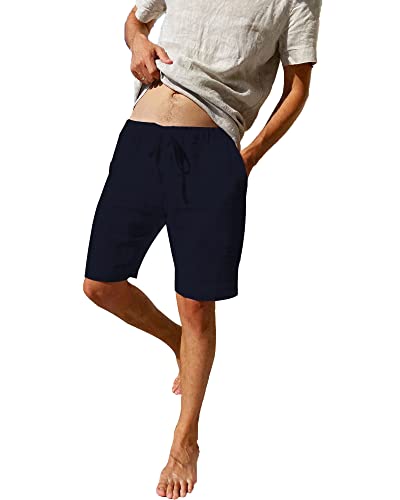 LVCBL Herren Baumwolle Leinen Lose Shorts mit Kordelzug Sommer Strand Shorts Navy M von LVCBL