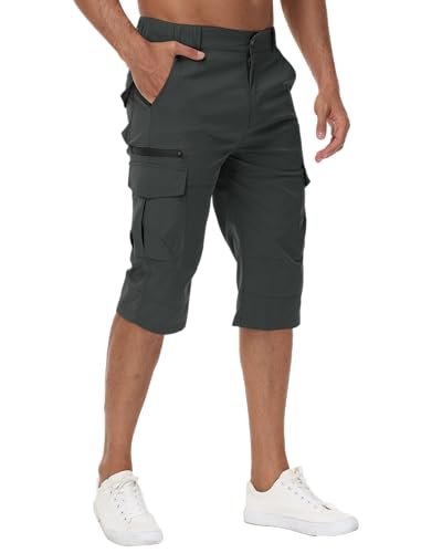 LVCBL Herren Cargo Shorts 3/4 Outdoor Sommerhose Multi Taschen Leicht Capri Hose Grau L von LVCBL