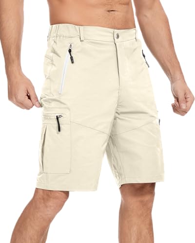 LVCBL Herren Cargo Shorts mit Multi Taschen Sommer Schnelltrocknend Outdoor Wanderhose Begie 2XL von LVCBL