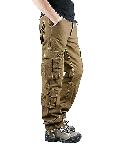 LVCBL Herren Cargohose Arbeitshose Reißverschluss Militär Relaxed-Fit Trekkinghose Khaki 40 von LVCBL