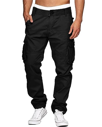 LVCBL Herren Cargohose Baumwolle Outdoorhose Hosen Für Herren Schwarz 2XL von LVCBL