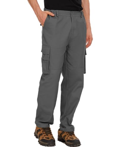 LVCBL Herren Cargohose Baumwolle Outdoorhose Lange Baggy Hose Casual Freizeithose Pants Grau L von LVCBL