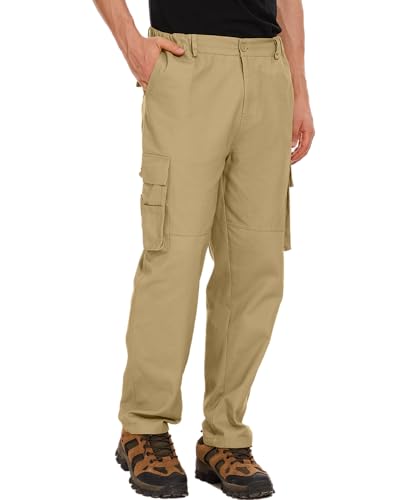 LVCBL Herren Cargohose aus Baumwolle Regular Fit Hose Outdoorhose Männer Cargohosen Khaki 2XL von LVCBL