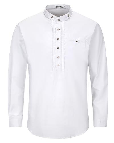 LVCBL Herren Freizeithemd Langarm Oktoberfest Trachtenhemd Mit Stehkragen Regular Fit Weiß 3XL von LVCBL