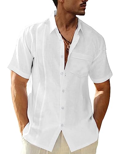 LVCBL Herren-Freizeithemd Normal Leinenhemd Sommerhemd Weiß 3XL von LVCBL