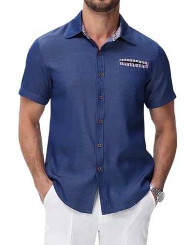 LVCBL Herren Hemd Herren Kurzarm Hemd Button Down Regular Fit Freizeithemden Sommer Strand Shirt Blau 3XL von LVCBL