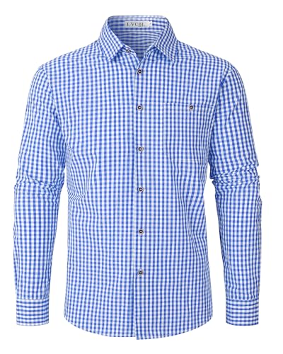 LVCBL Herren Hemd Kariertes Freizeithemd Langarm Casual Hemden Blau 3XL von LVCBL