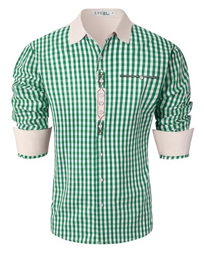 LVCBL Herren Hemd Kariertes Freizeithemd Langarm Casual Bügelleicht Holzfäller Hemden Grün 2XL von LVCBL