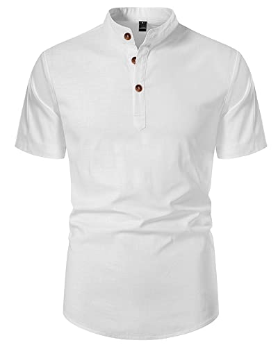 LVCBL Herren Hemd Kurzarm Sommerhemd Umlegekragen Strandhemd Freizeit Shirts für Männer Weiß L von LVCBL