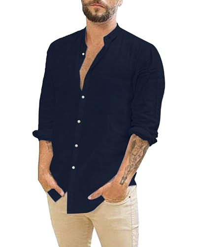 LVCBL Herren Hemd Langarm Slim fit Baumwolle Freizeithemd Shirts Hemden Männer Marine M von LVCBL