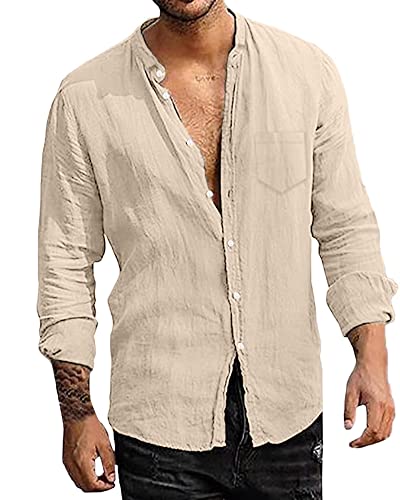 LVCBL Herren Hemd mit Brusttaschen Herbst Casual Leicht Shirts für Männer Khaki 2XL von LVCBL