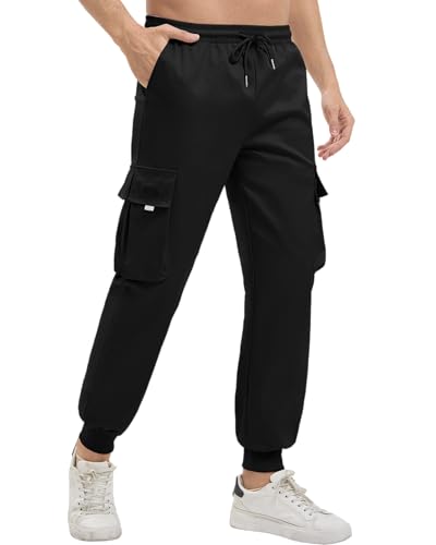 LVCBL Herren Hose Jogger Cargohose Stretch Sporthose Casual Hose Sweatpants mit Taschen Schwarz M von LVCBL