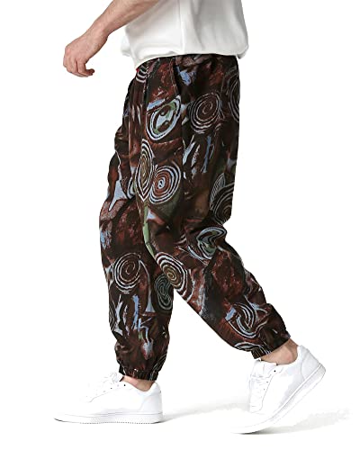 LVCBL Herren Hose Leinenhose Baumwolle Sommerhose Freizeithose mit Taschen Elastischer Bund Braun 3XL von LVCBL