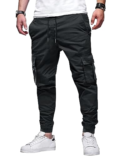 LVCBL Herren Hosen Cargohose Freizeithose Elastische Taille Outdoorhose Lange Baggy Hose Schwarz 2XL von LVCBL