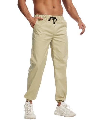 LVCBL Herren Hosen Casual Jogger Sport Hose Freizeithose Cargo Chino Hose Elastische Taille mit Kordelzug Hosen Khaki M von LVCBL