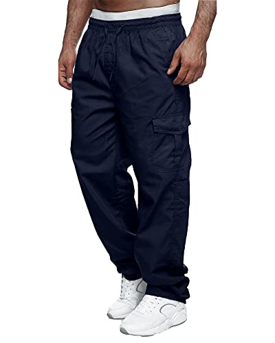 LVCBL Herren Jogginghose Hose Cargo Baggy Jogger Jogginghose mit Mehreren Taschen Navy L von LVCBL