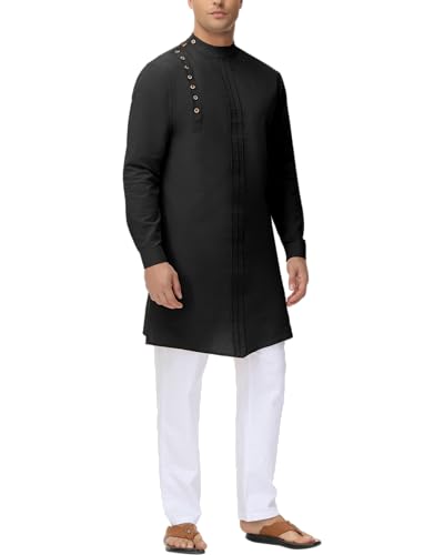 LVCBL Herren Kaftan Langarm Thobe Herren Lang Seite Split Abaya Leinen Thobe Schwarz M von LVCBL