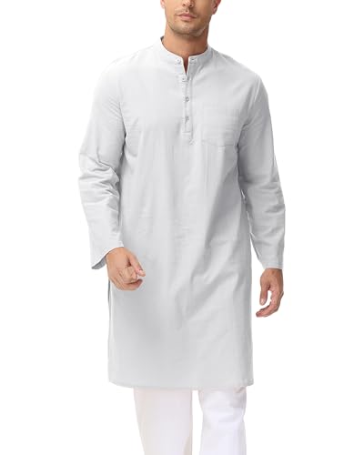 LVCBL Herren Kaftan Thobe Baumwolle Leinen Ethnisch Stehkragen Robes Weiß 3XL von LVCBL