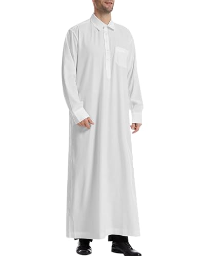 LVCBL Herren Kaftan Thobe Langarm Lang Muslim Robe Herren Weiß 2XL von LVCBL