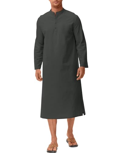 LVCBL Herren Kaftan V-Ausschnitt Langarm Leinen Thobe Grau XL von LVCBL