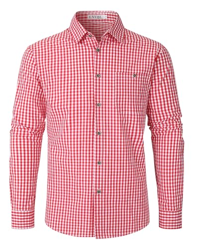LVCBL Herren Kariertes Langarm Hemd Trachtenhemd Herren Herrenhemden Kariert Hemden Rot L von LVCBL