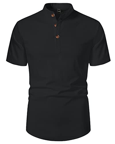 LVCBL Herren Kurzarmhemd Lässig Leichtes Sommer Revershemd Schwarz 2XL von LVCBL