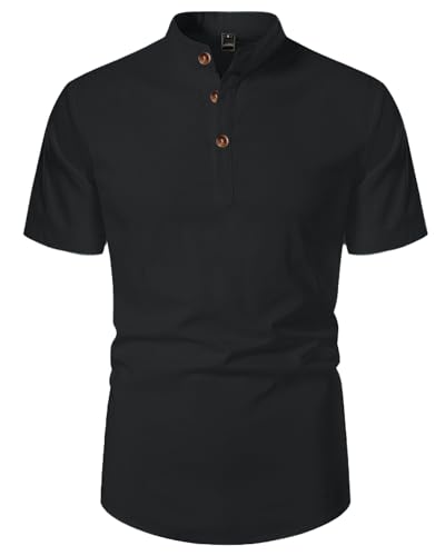 LVCBL Herren Kurzarmhemd Lässig Leichtes Sommer Revershemd Schwarz 2XL von LVCBL
